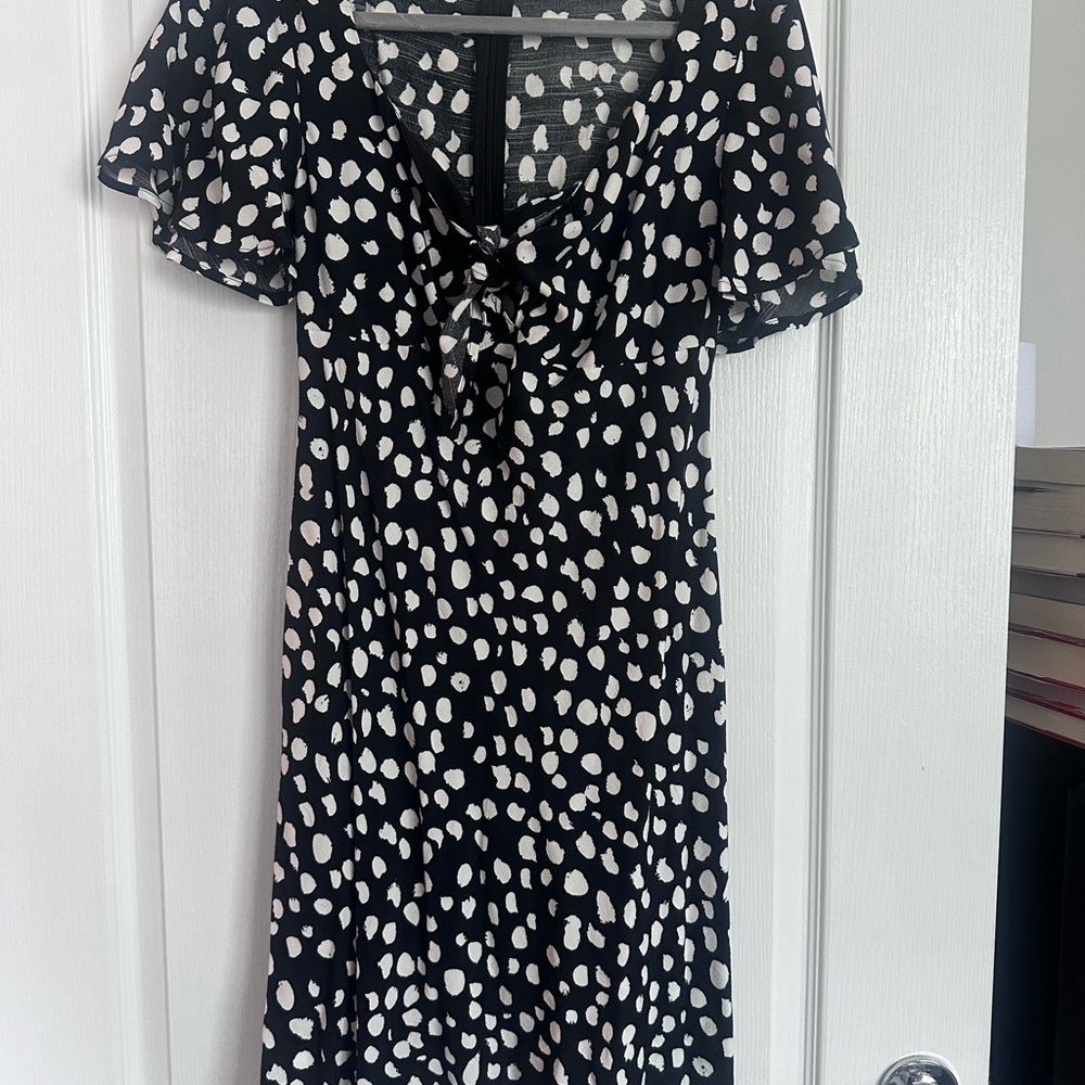 Black and White Polka Dot Tie-Front Women’s Dress